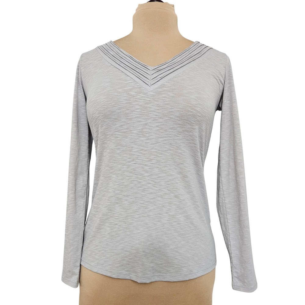 Kuhl Womens Gray Pleated‎ V-Neck Slub Knit Long Sleeve Top Small Hiking Outdoor